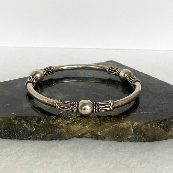 Suarti Sterling Silver 925 BA Indonesia Bali Beaded Round Bangle Bracelet 7.75" - Picture 3 of 16